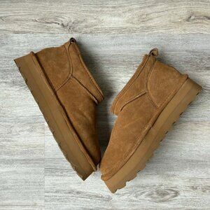 Bearpaw Retro Super Shorty platform suede wool lined boots size 12 like new